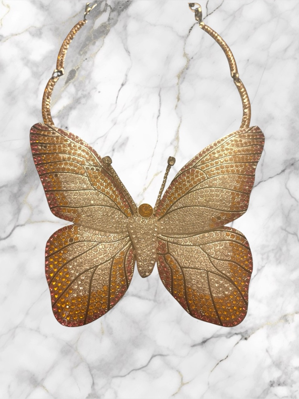Sassy Jones Pink and Orange Butterfly Statement Necklace - Vintage